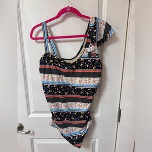 Eloquii One Shoulder Ruffle Patchwork Floral Swimsuit Size 20